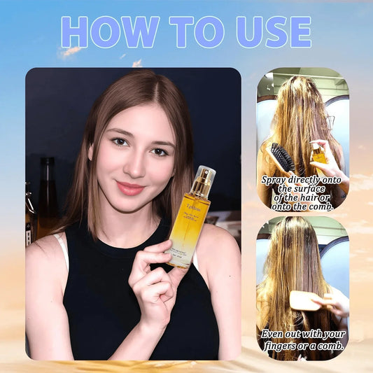 Hair oil spray application guide for shiny healthy hair - Souq Sama UAE