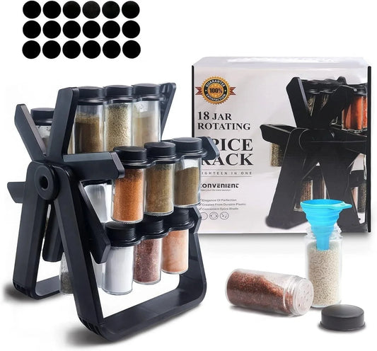 18-jar rotating spice rack with clear bottles - Souq Sama UAE