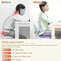Before and after posture correction with ergonomic seat cushion for back pain relief