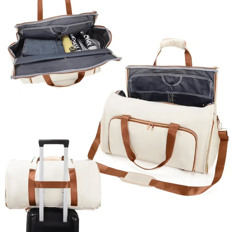 Cream waterproof travel duffel bag with luggage sleeve - Souq Sama UAE