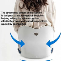 Ergonomic posture cushion with heart cutout, supports spine alignment and pelvic positioning for healthy sitting