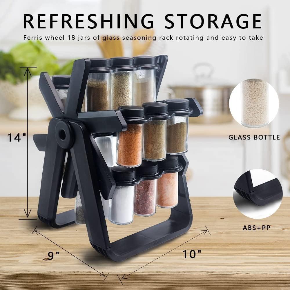 Ferris wheel spice rack with 18 glass jars, 14in height - Souq Sama UAE